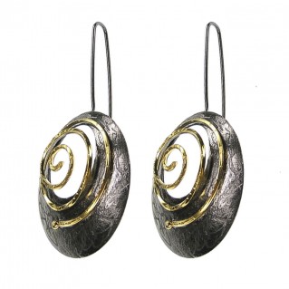 Polemis 174 ~ Black & Gold Silver Large Spiral Earrings