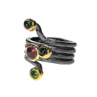 Polemis W11 - Sterling Silver Wrap Ring with Gemstones