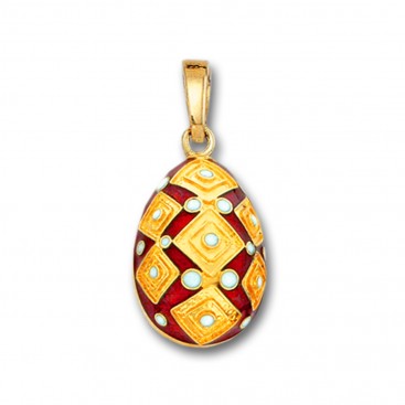 Square Motifs Egg pendant ~ 14K Solid Gold and Hot Enamel - A/Medium