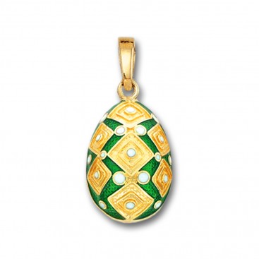 Square Motifs Egg pendant ~ 14K Solid Gold and Hot Enamel - A/Medium