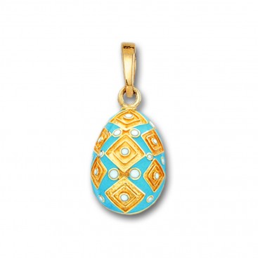 Square Motifs Egg pendant ~ 14K Solid Gold and Hot Enamel - A/Small