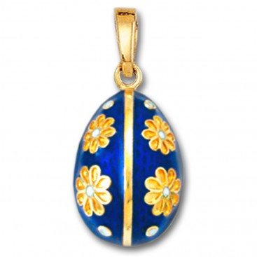 Egg Pendant with Flowers ~ 14K Solid Gold and Hot Enamel - B/Large