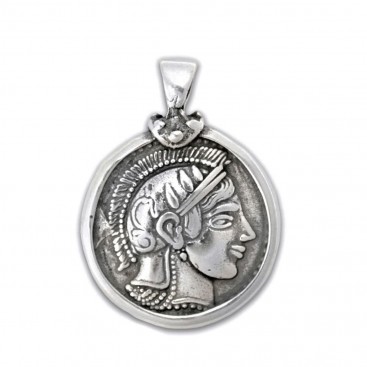 Athena & Owl Tetradrachm - Silver Coin Pendant -L