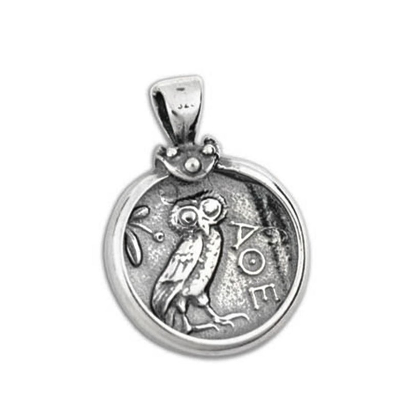 Classic Sterling ATHENA Owl Coin Talisman Sagesse-courage-Inspiration-Force