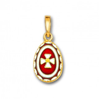 Egg Pendant with Cross ~ 14K Solid Gold and Hot Enamel ~ A/Small