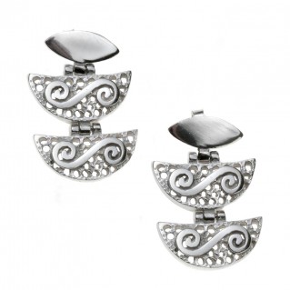 Double Spiral on Filigree ~ Sterling Silver Pierced Earrings