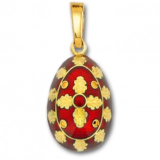 Egg Pendant with Cross ~ 14K Solid Gold and Hot Enamel ~ B/Large
