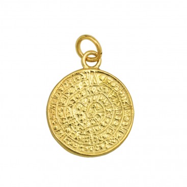 Minoan Phaistos Disk ~ Silver/24K Gold Plated Pendant -S