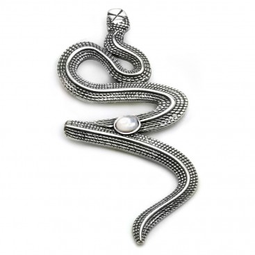 Snake-Serpent ~ Sterling Silver & MOP Pendant - L