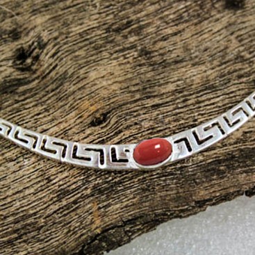 Meander-Greek Key ~ Sterling Silver Necklace with Coral