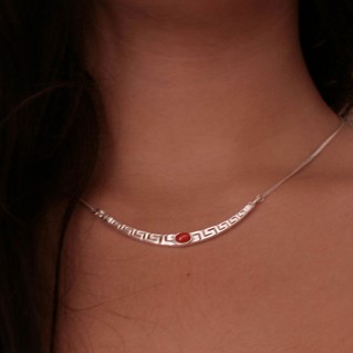 Meander-Greek Key ~ Sterling Silver Necklace with Coral
