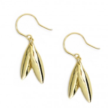 Greek Olive Leaves ~ Gold Plated Sterling Silver Earrings with Hook