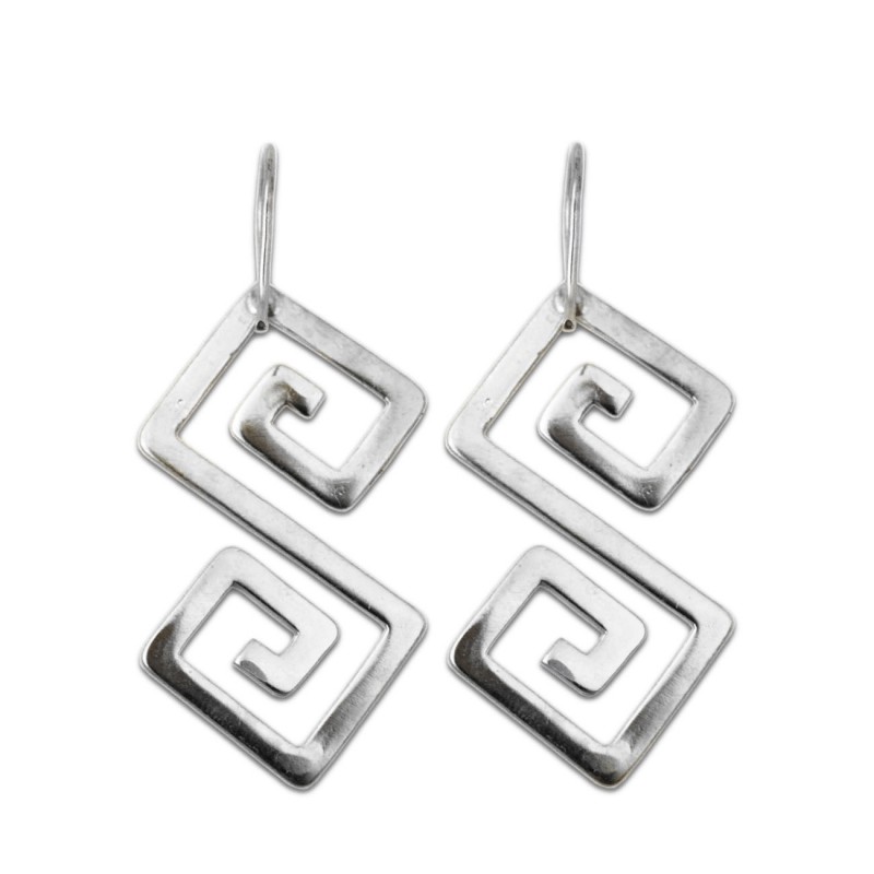 thumbnail image 2 of 30mm Sterling Silver 925 Greek Key Hoop Earrings – Meander 3D Motif – Goldum NYC 2 of 5