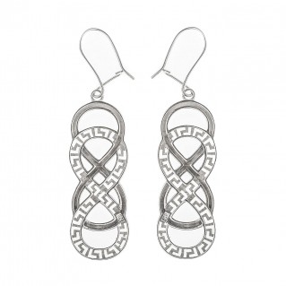 Double Infinity Symbol with Meander ~ Sterling Silver Hook Earrings