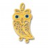 Wise Little Owl with Blue Eyes ~ 14K Solid Gold Filigree Pendant - A/L