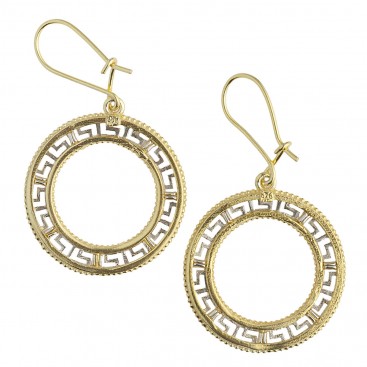 Meander-Greek Key ~ Sterling Silver with Yellow Gold accents Drop Earrings
