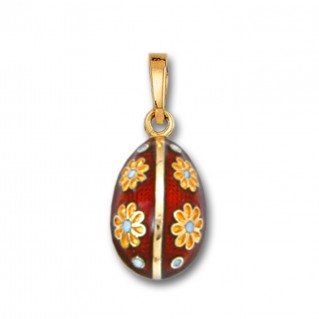 Egg Pendant with Flowers ~ 14K Solid Gold and Hot Enamel - B/Small