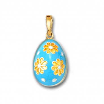 Egg Pendant with Flowers ~ 14K Solid Gold and Hot Enamel - A/M