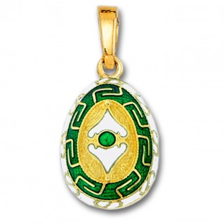 Meander and Spear Egg Pendant ~ 14K Solid Gold and Hot Enamel ~ A/Large