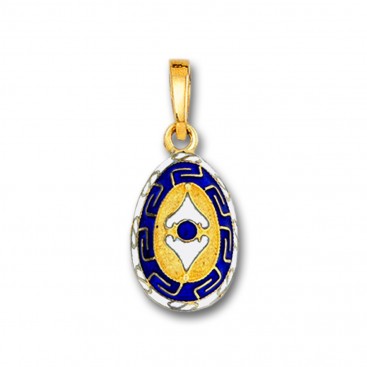 Meander and Spear Egg Pendant ~ 14K Solid Gold and Hot Enamel ~ A/Small