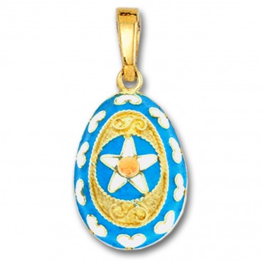 Star and Hearts Egg Pendant ~ 14K Solid Gold and Hot Enamel ~ A/Large