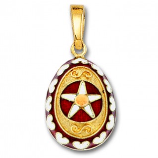 Star and Hearts Egg Pendant ~ 14K Solid Gold and Hot Enamel ~ A/Large