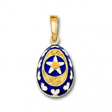 Star and Hearts Egg Pendant ~ 14K Solid Gold and Hot Enamel - A/Medium
