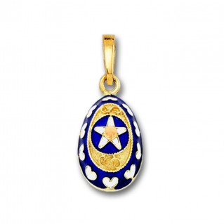 Star and Hearts Egg Pendant ~ 14K Solid Gold and Hot Enamel ~ A/Small