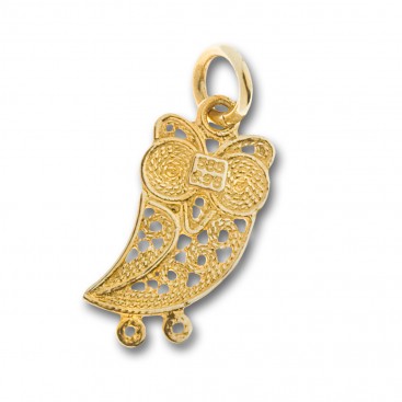 Wise Little Owl ~ 14K Solid Gold and Enamel Filigree Pendant - A/S