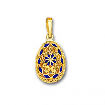 Ornate Rosette Filigree Egg Pendant ~ 14K Solid Gold and Hot Enamel A/Small