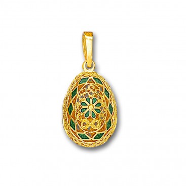 Ornate Rosette Filigree Egg Pendant ~ 14K Solid Gold and Hot Enamel A/Small