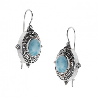 Savati 240 - Sterling Silver & Larimar Byzantine Drop Earrings