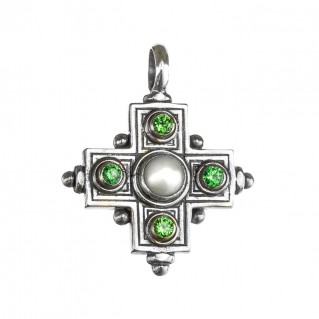 Gerochristo 5115N ~ Sterling Silver Multi-Stone Greek Cross Pendant
