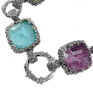 Gerochristo 6325N ~ Sterling Silver Multi-Stone Link Floral Bracelet