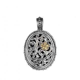 Gerochristo 1121N ~ Solid Gold & Silver Medieval-Byzantine Filigree Floral Pendant