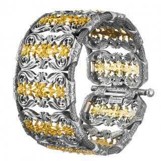 Gerochristo P6333N ~ Sterling Silver Medieval-Byzantine Floral Bangle Bracelet