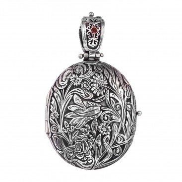 Gerochristo 3340N ~ Sterling Silver Medieval Floral Locket Pendant