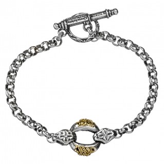 Gerochristo 6174N ~ Solid Gold & Sterling Silver Medieval-Byzantine Link Bracelet