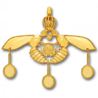 Minoan Cretan Malia Bees ~ 14K Solid Yellow Gold Pendant-Brooch - XXL