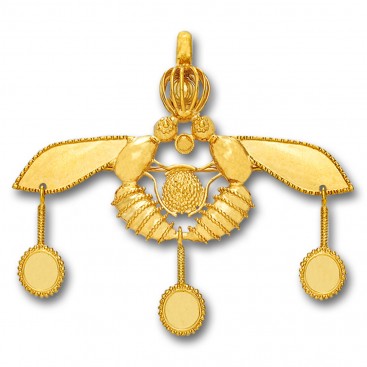 Minoan Cretan Malia Bees ~ 14K Solid Yellow Gold Pendant-Brooch - XL