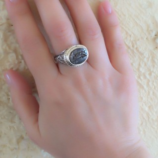Gerochristo 2557N ~ Sterling Silver and Bronze Dolphins Signet Ring