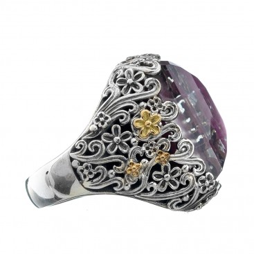Gerochristo 2846N ~ Solid Gold & Silver Medieval Large Cocktail Ring with Doublet Stone