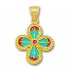 18K Solid Gold and Hot Enamel Ornate Rounded Cross Pendant with Ruby B