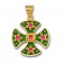 18K Solid Gold and Hot Enamel Maltese Canterbury Ruby Cross Pendant - A/L