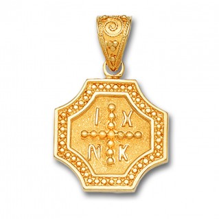14K Solid Gold Conqueror's Cross Constantinato Octagon Pendant B