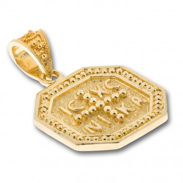 14K Solid Gold Conqueror's Cross Constantinato Octagon Pendant