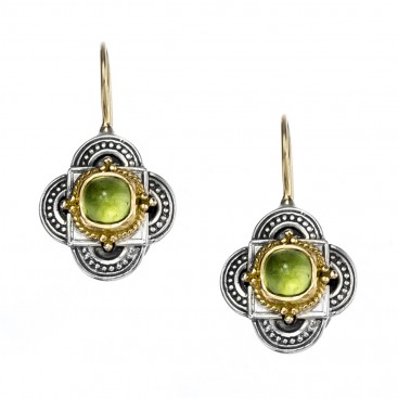 Gerochristo 1007N ~ Solid Gold & Sterling Silver Medieval-Byzantine Quatrefoil Earrings