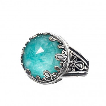 Gerochristo 2889N ~ Sterling Silver Medieval-Byzantine Cocktail Ring with Doublet Stone