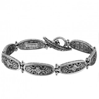 Gerochristo 6416N ~ Sterling Silver Medieval-Byzantine Filigree Link Bracelet