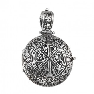 Gerochristo 3337N ~ Chi Rho-Chrismon ~ Sterling Silver Medieval Byzantine Round Locket Pendant